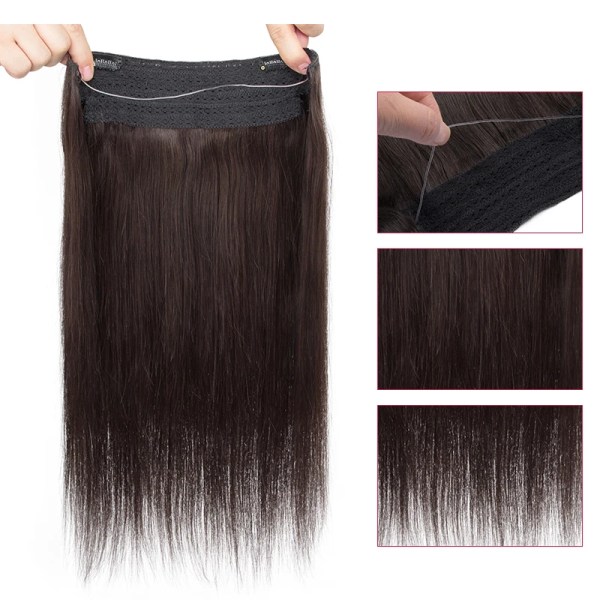 Clip in hårförlängning äkta människohår Applicera med osynlig tråd Naturligt hår 5 clips 12-26 tum Fish Line hårförlängningar 1B 16 inch 80g