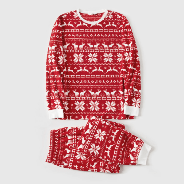 Julfamilj Matchande långärmad Allover Hjortar & Snöflinga Print Röd Fleece Pyjamas Set (Flamsäker) REDWHITE Women XL