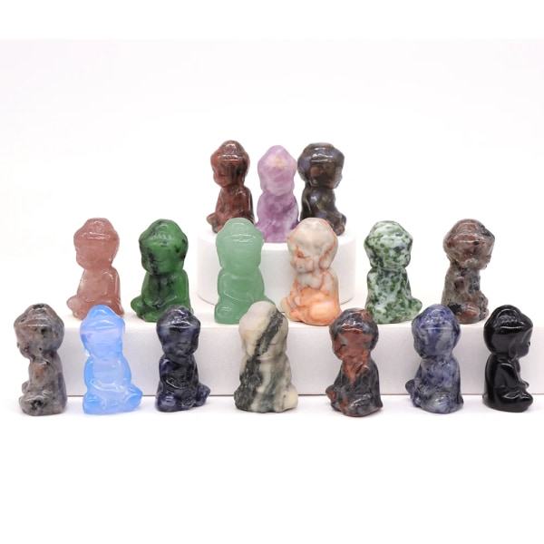 1,2 "Mini Buddha Staty Rikedom Naturlig Healing Therapy Lucky Praying Meditation Reiki Crystal Crafts Heminredning Partihandel Blue Opalite 20 PCS