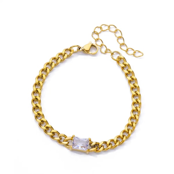 Kubisk vit zirkon armband i rostfritt stål för kvinnor Guldfärg Justerbara italienska berlockarmband Trendiga flickor Smycken Present 20cm B1323G-2