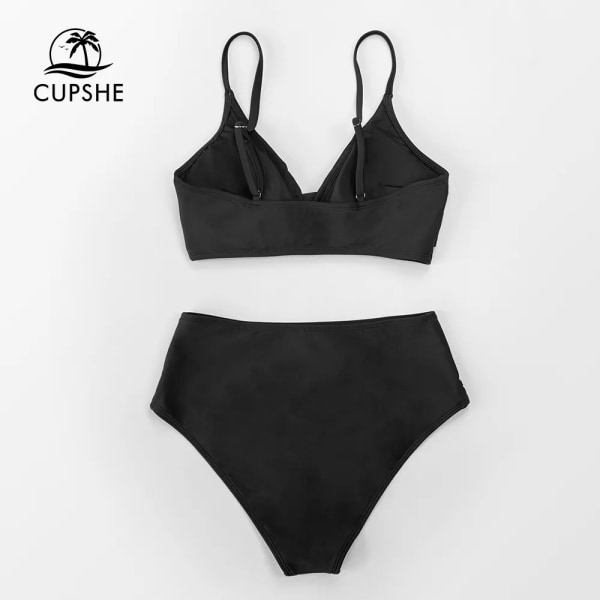 Solid Black Twist High Waist Bikini Set Baddräkt För Kvinnor Sexig V-ringad Tank Tvådelade Badkläder 2023 Strandbaddräkt ASF9054YO S