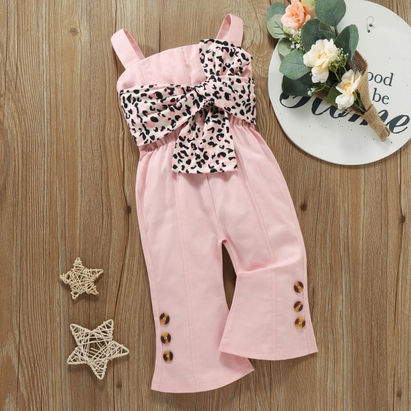 Denim Leopard Print rosett Dekor Ärmlös baby Pink 3Years