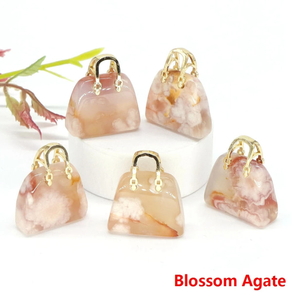 1" Mini Damväska Naturstenar Kristallläkning Reiki Kvarts Ädelsten För Smycken Hänge Hantverk Heminredning Gåva Partihandel Blossom Agate 5pcs