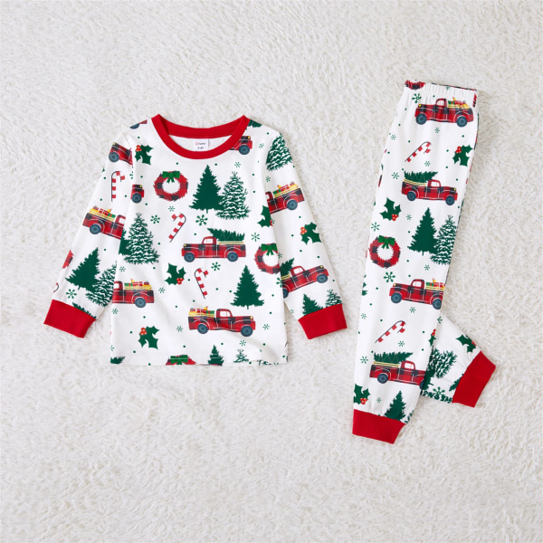 Julfamiljsmatchande kläder Pyjamas Allover Xmas Tree & Car Print Långärmad Pyjamas Family Set (flammsäker) Multi-color Men L