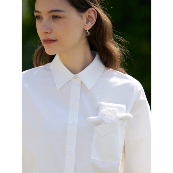 Minimalism Vit skjorta för kvinnor 2023 vårens nya design Wave Dot Culf Doll Bomullsskjorta Kontor Dam Mode Toppar 12341118 Off White S