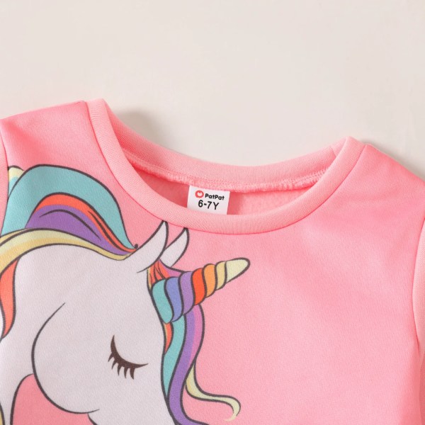 Kid Girl Unicorn Print Fleecefodrad Rosa Pullover Sweatshirt Light Pink 4-5 Years