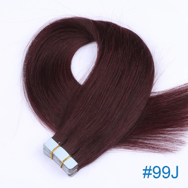 Remy Human Hair Tape Extensions 16" 18" 20" 22" 24" Skin Weft Sömlös europeisk hårtejp Hår för salongshår 20st #99J 22 inches