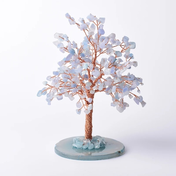 Akvamarin Lucky Tree Naturligt Kristallträd Handgjord ädelstensdekoration Agatskivor Sten Mineralprydnader Kontorsdekor Present Natural Crystal 1PC