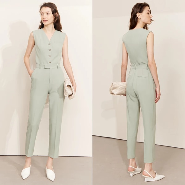 Minimalism Jacka Dam Kostymer Outfits 2023 Vår Nytt Miljövänligt återvunnet tyg Business Blazers Byxor 12341163 Green (Pants) XS