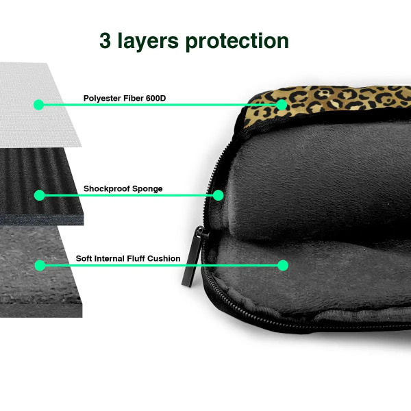 Guld Leopard bärbar datorväska Print för Macbook Air Pro Acer Dell 13 14 15 15.6 Case Travelmate Vattentät påse 9 13"