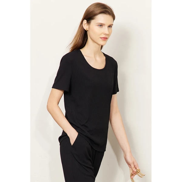 Minimalism 3-delat set Kvinnor kläder 2023 Vår Nytt mode skjorta+elegant väst+ casual mångsidiga byxor separat 12342122 Black shirt12342120 S