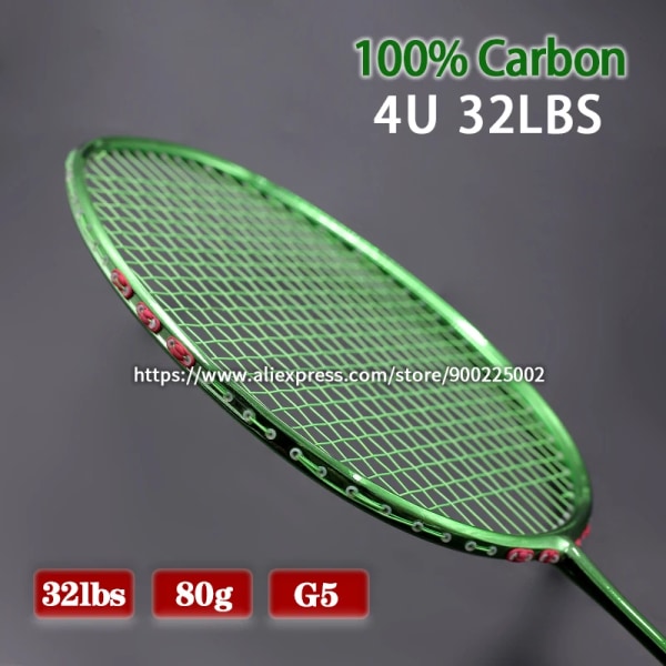 Offensiv typ Kolfiber Badmintonracket Strung Ultralight 4U 82g Professionell 22-32LBS Träningsracket Med Väskor Vuxen Green