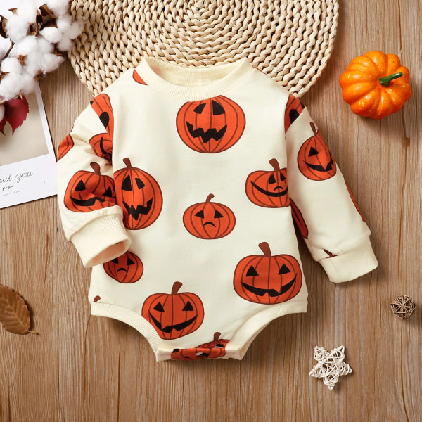 Halloween Baby Boy/Girl Allover Pumpa Print Långärmad Romper Apricot 3-6Months