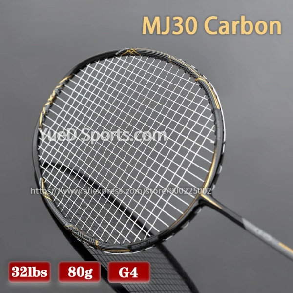 Professionell högkvalitativ Japan MJ30 kolfiber badmintonracket med strängväska Max spänning 32LBS Training 4U 80G racket WHITE