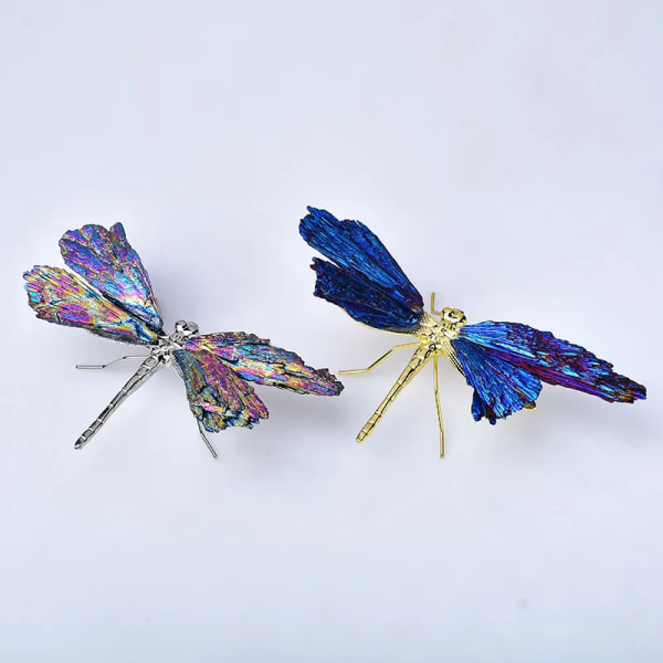 Naturlig svart turmalin Aura elektroplåt ​Lågfjäder Kristallsten DIY Dragonfly Djurhantverk Healing Stone Liten dekor DEEP BLUE