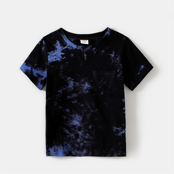 Familjematchande kläder 95 % bomull Kortärmad Tie Dye Twist Knot Bodycon Klänningar och T-shirt set Blue Men L