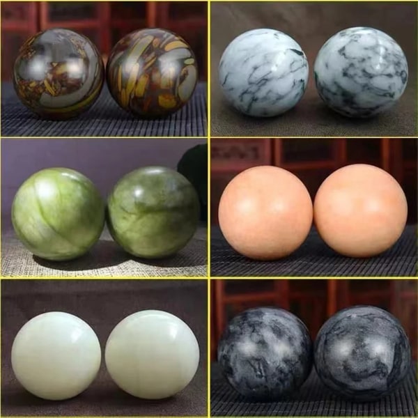 1 Par 50 mm Naturlig Jade Baoding Ball Fitness Handboll Quartz Sphere Avslappning Hand Handledsträning Massageterapi Healing Stone Nuwa Stone