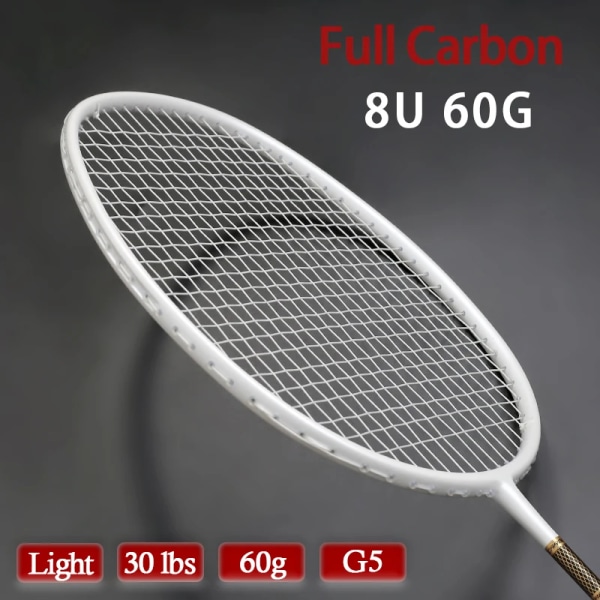 Professionell lättvikt Endast 62G 8U G5 kolfibersträngad badmintonracket med väska Träningsracket Sport för vuxna WHITE