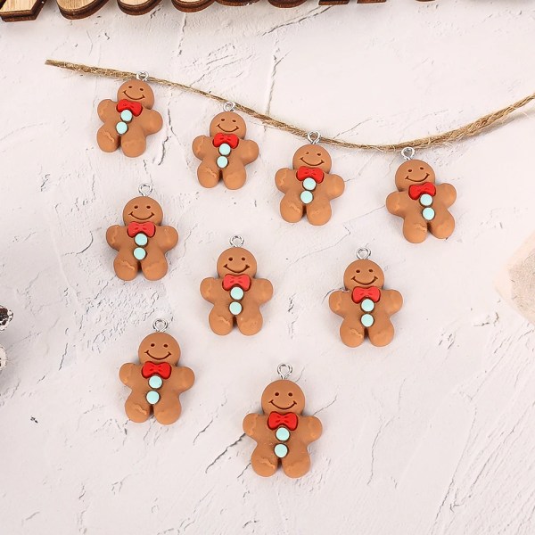 10 st Christmas Pepparkakor Man Santa Claus Berlocker Hartshänge Berlocker för örhängen Armband Nyckelring Barnleksak Göra själv smycken 10pcs snowman