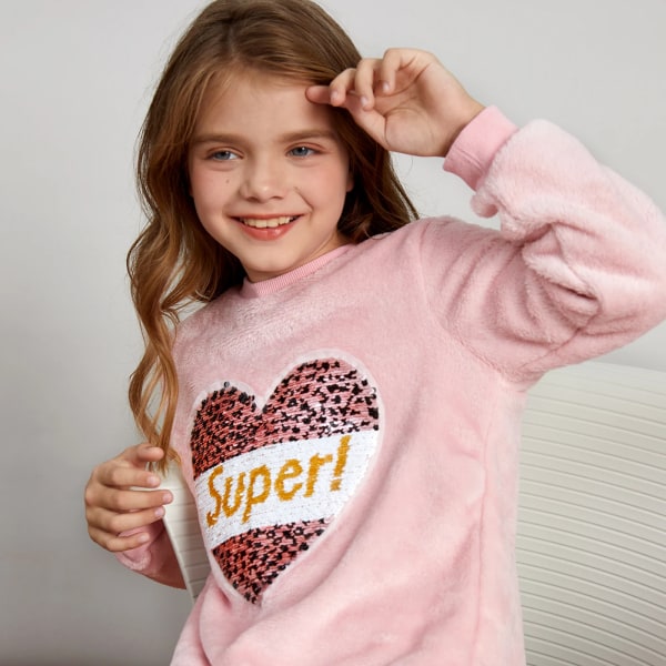 Kid Girl Flip Paljett Brev Hjärtmönster Rosa Sweatshirt Dress Pink 9-10 Years
