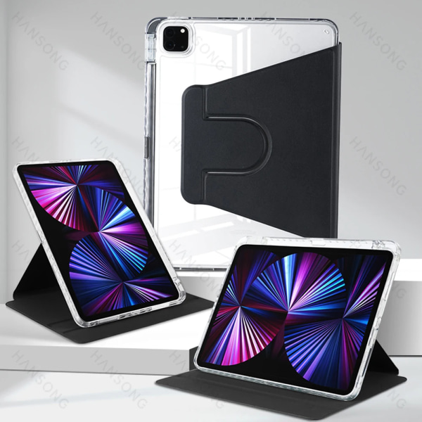 För iPad Case för iPad Pro 12.9 4/5/6th Pro 11 360° Rotation Cover för iPad 10th 10.9 Air 4/5 10.2 7/8/9th 10.5 9.7 mini 6 Case Black iPad 10.2 7th 8th9th