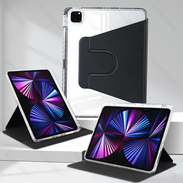 För iPad Case för iPad Pro 12.9 4/5/6th Pro 11 360° Rotation Cover för iPad 10th 10.9 Air 4/5 10.2 7/8/9th 10.5 9.7 mini 6 Case Black Pro 12.9 4th 5th 6th