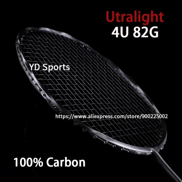 Professionell superlätt helkolfiber badmintonracket Strung Max 30LBS 4U racket med strängväska Racquet Sports Padel Black