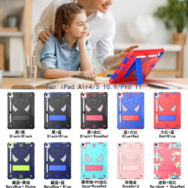 För ipad Air 4th /Air 5th Gen 10,9 tum Case A2316 A2588 Cover för barn Silikon +PC case för iPad Pro 11 +axelrem Air4th 5th Gen Pro11 mint green and pink