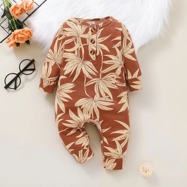 100 % bomull med grafiskt/blommigt print Baby långärmad jumpsuit bronzing 0-3Months