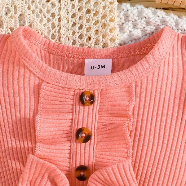 2 st Baby Girl rosett Front Flutter-ärm Mesh Panel Ribstickad Body Klänning med pannband Pink 6-9Months