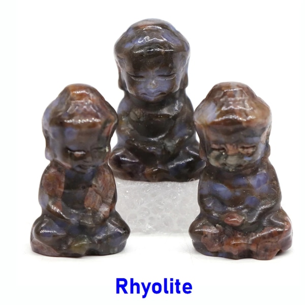 1,2 "Mini Buddha Staty Rikedom Naturlig Healing Therapy Lucky Praying Meditation Reiki Crystal Crafts Heminredning Partihandel Rhyolite 5 PCS