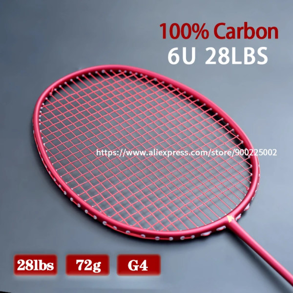 Professionell träning 100 % helkaronfibersträngad badmintonracketväskor Lättvikt 6U 72G racket 22-28LBS Sports Speed Red