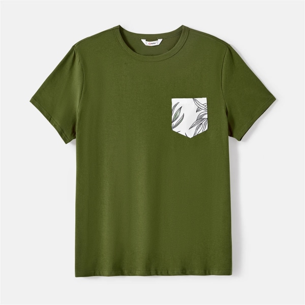 Matchande kläder för familjen Kortärmade T-shirts i bomull och print med knappar fram Cami Klänningar Set Armygreen Girl 4-5 Years
