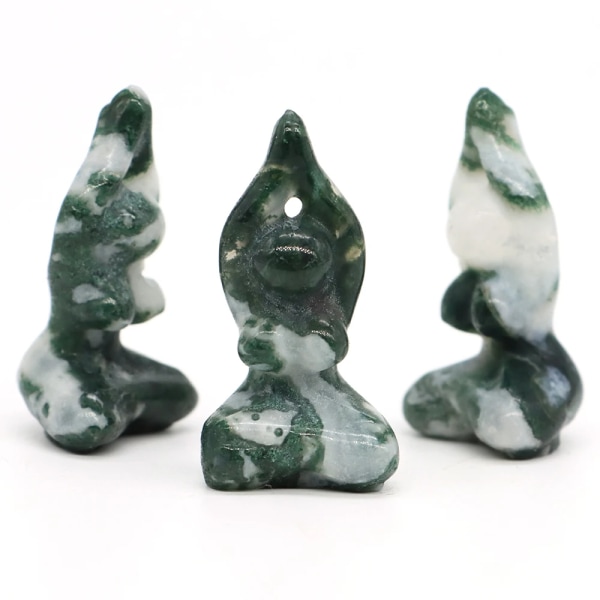 Yogagudinnastaty för sovrumsinredning Naturlig läkning Kristallsniden Abstrakt konsthantverk Reiki Meditationsfigur Partihandel 1,5" Tree Agate 5pcs