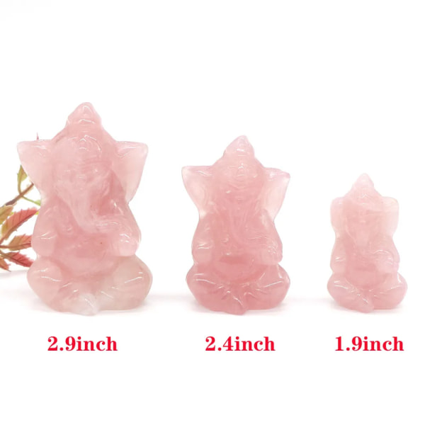 Ganesa Elefant Buddha Naturstenar Rosenkvartskristaller Healing Andlig tro Figurin Be Rikedom Lyckliga hantverk Heminredning Rose Quartz 2.9 inch