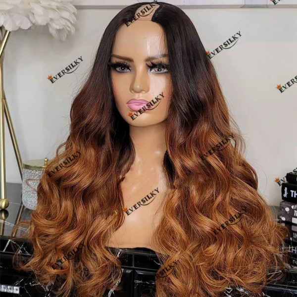 Super Natural 3T Ombre Människohår maskintillverkat U-del peruk Billigt peruanskt remy hår 1x4 V del peruk Enkelt installera hårförlängning 1x4 U Part wig 16inches