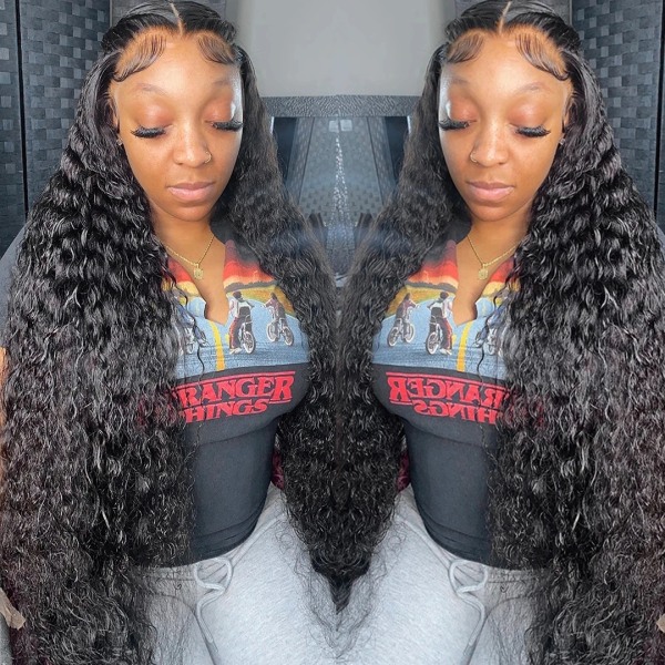 HD Water Wave 250 Densitet Deep Wave 30 40 Inch 13x4 Spets Front Människohår Peruk Brasiliansk Transparent Frontal Glueless Lockig Peruk 13x4 Lace Front Wig 16inches