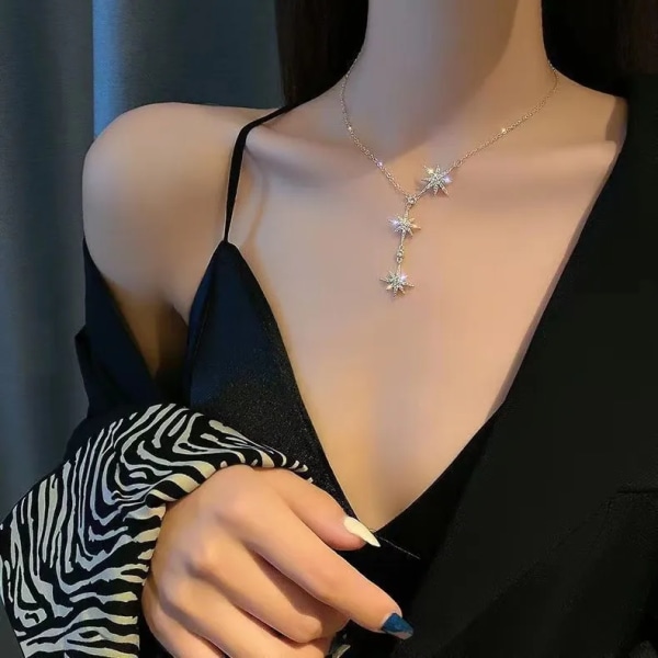Lucky Star Justerbart armband Inläggningar Zirkon, Elegant Star Charm Armband Smycken present till tjejer Silver-Necklace