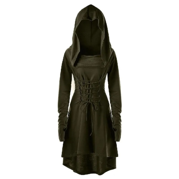 Gothic Witch Elven Mini Tail Dress Dam Långärmad Huva Halloween Kostym Nienna Spetsrock Hög Lågskuren Tunika Plus Size Green 5XL