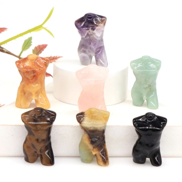 1,3" manlig modell Halvkroppsstaty Naturlig ametist Kristall Healing Stone Carving Minifigurer Heminredning Hantverk Sexiga kärlekspresenter Brecciated Jasper 5pcs