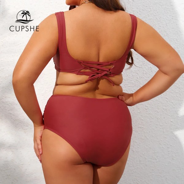 Plus Size Back Tie High Waist Bikini Set For Women Svart Stor storlek Tvådelade Baddräkter 2023 Baddräkter Badkläder DGA12C2L001EE 2X