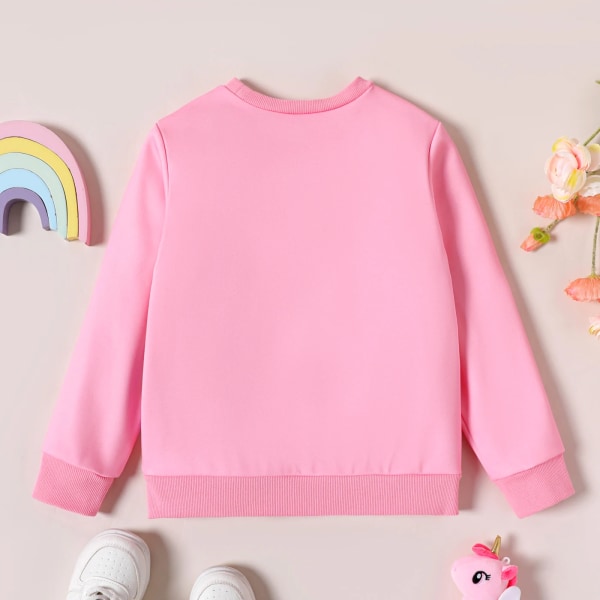 Kid Girl Unicorn Print Fleecefodrad Rosa Pullover Sweatshirt Light Pink 5-6 Years