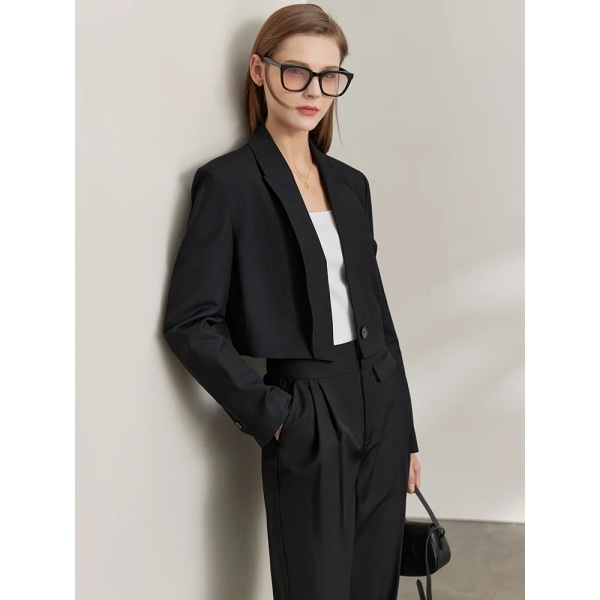 Minimalism Tvådelade set Kvinnor Outfits 2022 Höst Nytt Mode Brev Broderi Blazer Pendlar Byxa Separat 12240243 Black (Pant) XS