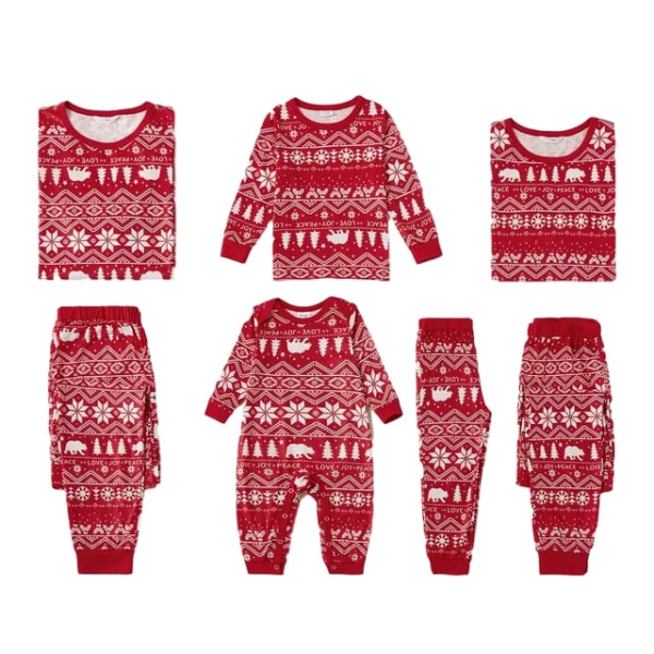 Traditionellt print Familjematchande outfit Långärmad pyjamasset Set（Flamsäker） Red Women S