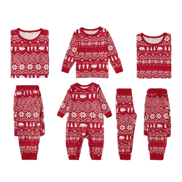 Traditionellt print Familjematchande outfit Långärmad pyjamasset Set（Flamsäker） Red Women XL