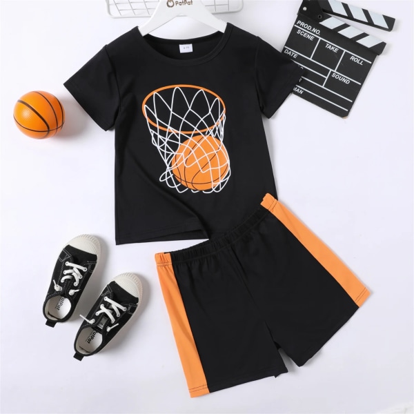 2-delad Kid Boy Basket/Football Print Kortärmad T-shirt och set Black 5-6 Years
