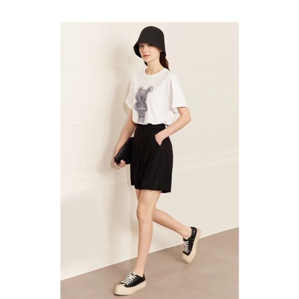 Minimalism 2023 Sommar Ny Söt Björn Printed Bokstav Kontrasterande Färger 2-delade Set Damkläder Separat Rea 12342295 black shorts12342297 M