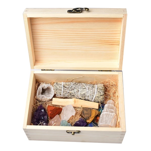 1Set Naturliga Kristaller Presentförpackning Rock Mineral Reiki Oregelbundenhet Rå Sju Chakras Souvenir Collection Ornament Hantverk Presenter 1set 200x134x98mm