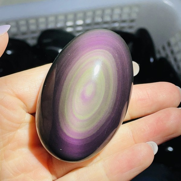 Nyheter！！！Bästa kvalitet naturlig regnbåge/guld Obsidian Ellips Reiki Gem Healing Dekoration 220-240g