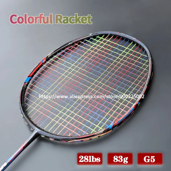 Färgglada strängar Badmintonracket i hel kolfiber med väskor 22-28LBS G5 Ultralätt 4U professionell offensiv racketsport Black